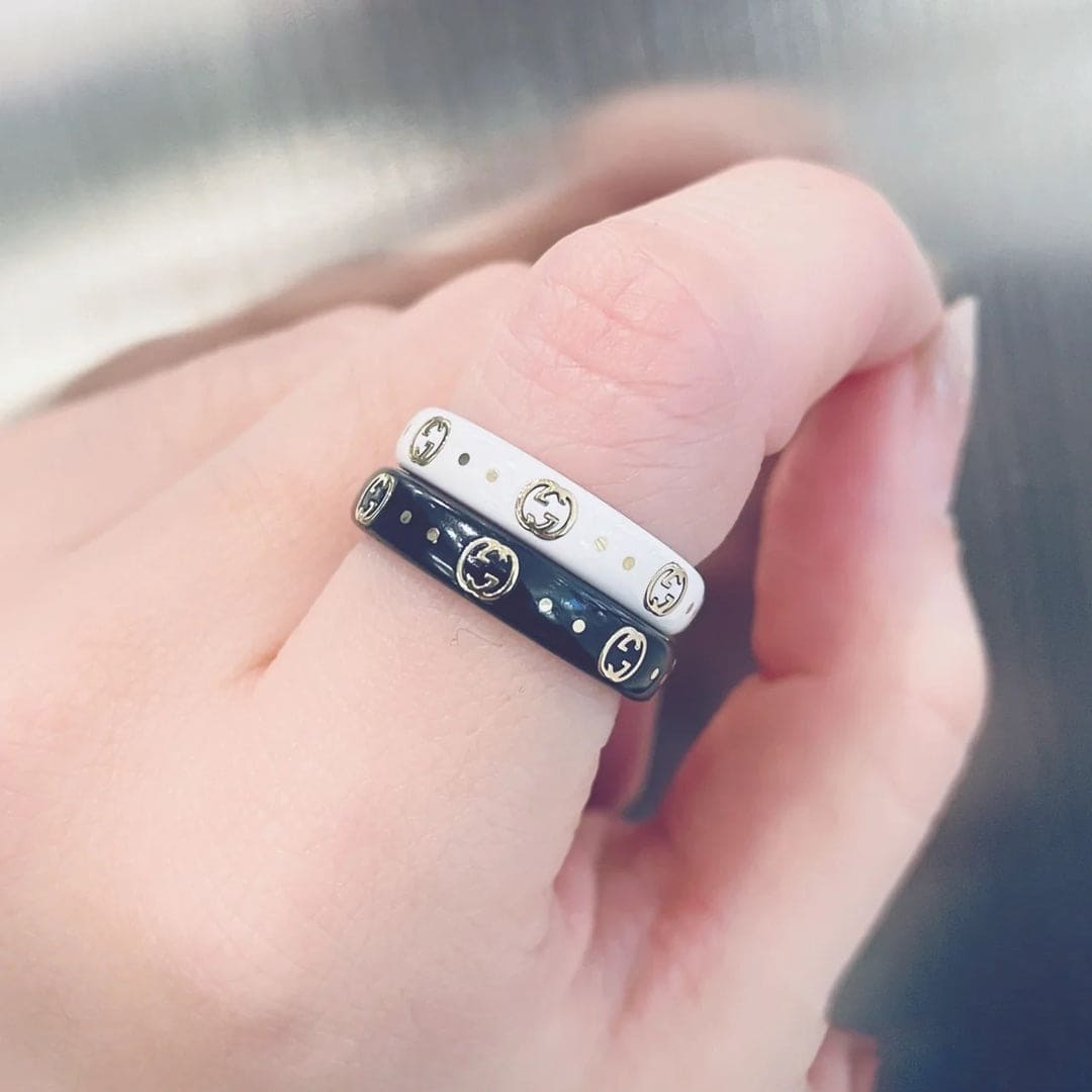 18K Double Gucci Icon White Zirconia Ring