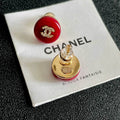 Chanel Red CC Logo Round Earrings