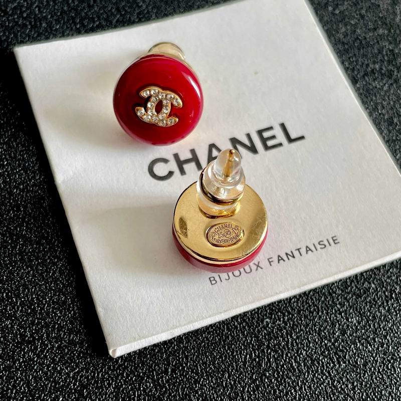 Chanel Red CC Logo Round Earrings