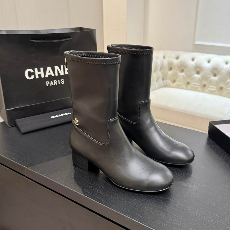 Chanel Mid-Calf Leather Boots with CC Hardware