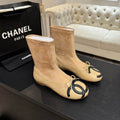 Chanel Beige CC Logo Ankle Boots