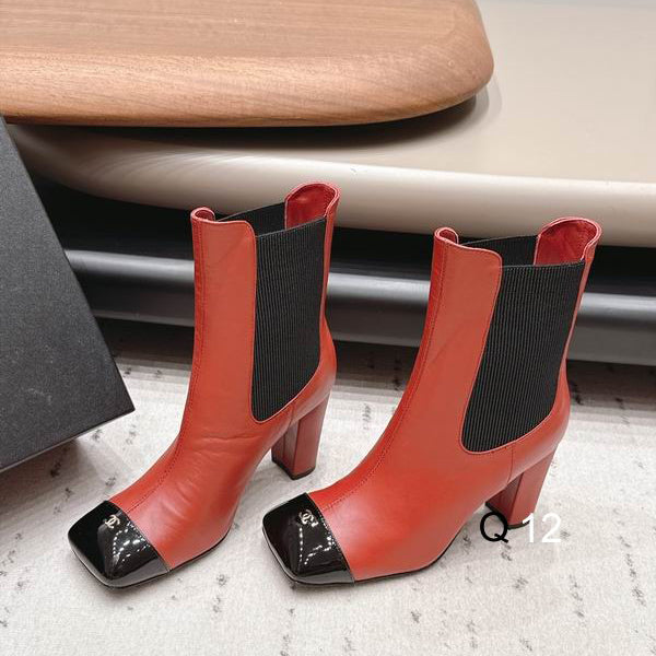 Chanel Red & Black Cap-Toe Ankle Boots