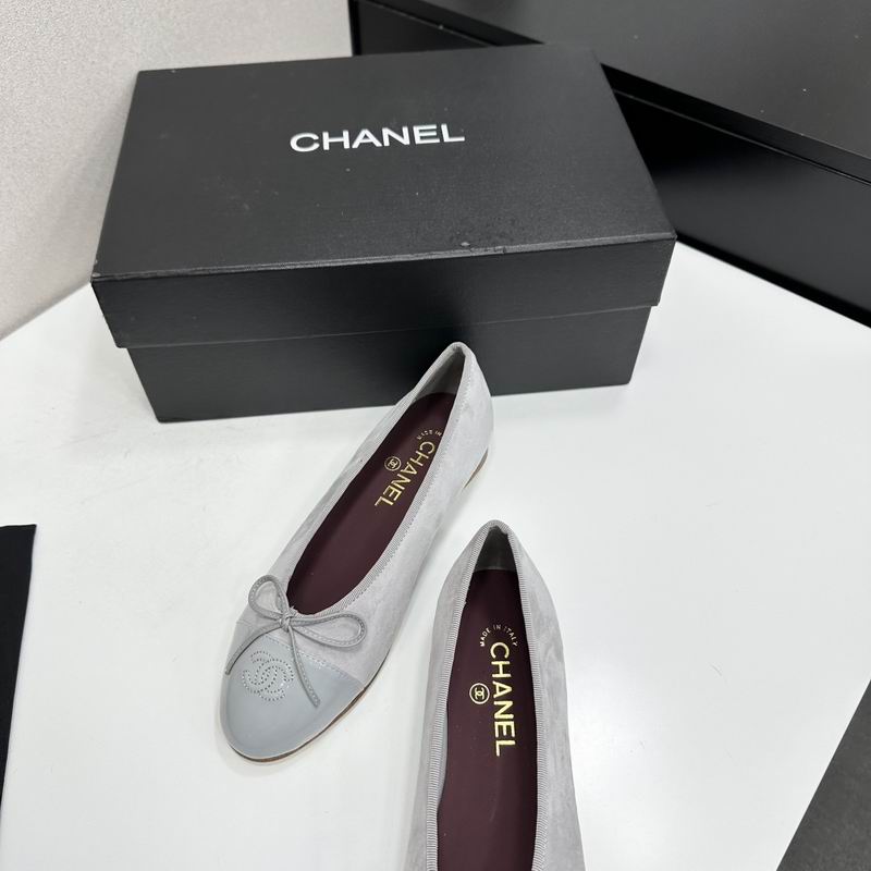 Chanel Classic Ballet Flats — Grey Suede with CC Logo