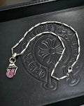 Chrome Hearts Rolling Stones Tongue Pendant Necklace – Sterling Silver & Pink Sapphires