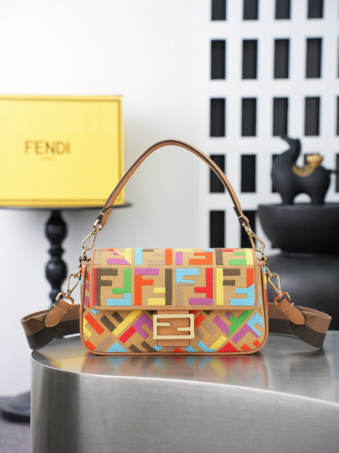 Fendi Multicolor Geometric Shoulder Bag