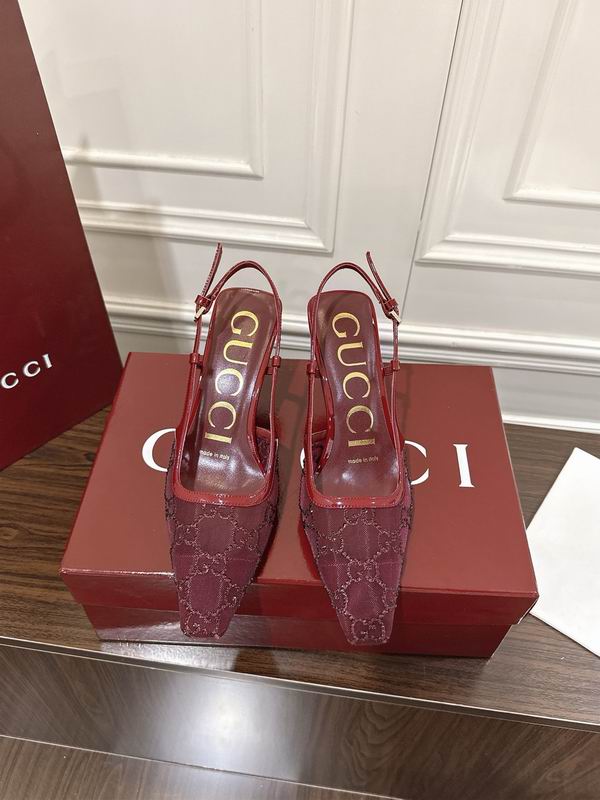 Gucci GG Monogram Burgundy Pointed-Toe Slingback Heels