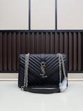 Saint Laurent Medium Envelope Bag — Black Grained Leather / Silver Hardware