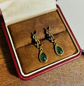 Saint Laurent YSL Monogram Drop Earrings with Green Teardrop Stone